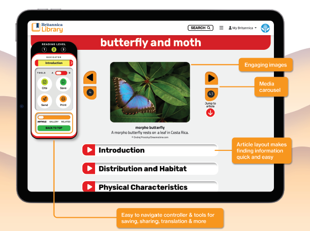 Britannica Library database on a tablet