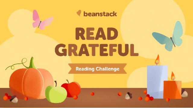 Beanstack: Read Grateful - reading challenge [image of butterflies, pumpkins, and candles]