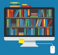 computer screen with books computer screen with books
