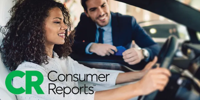 CR - Consumer Reports [image of car salesman with woman]